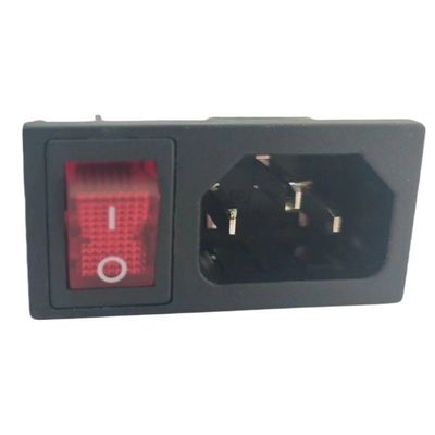15A 250V Panel Mount IEC C14 Inlet Socket with Boat Shape Rocker Switch