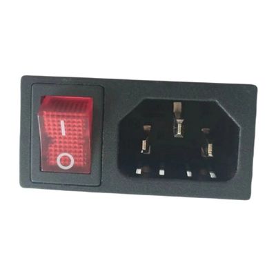 15A 250V Panel Mount IEC C14 Inlet Socket with Boat Shape Rocker Switch